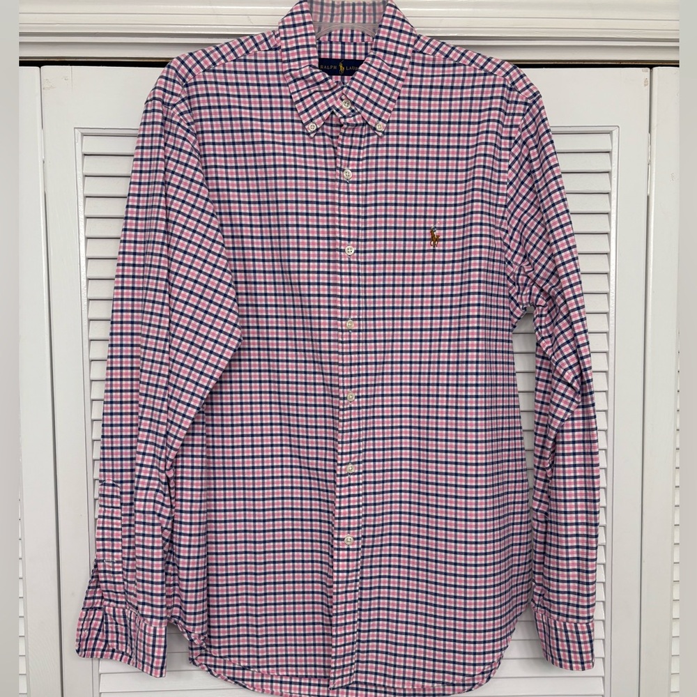 Polo by Ralph Lauren Men's Pink and Navy Checkered Shirt
